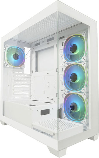 LC-Power Seamless_Pale_X Gaming Midi-Turm Computergehäuse mit Seitenfenster und RGB-Beleuchtung Weiß