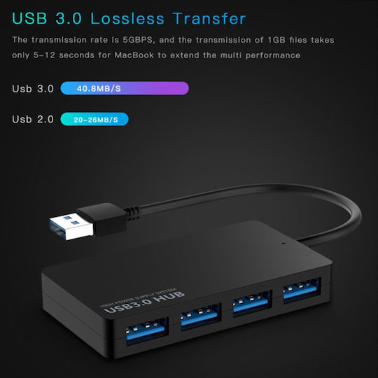 ATC USB 3.0 Хъб 4 порта с връзка USB-A Черен