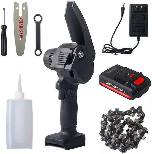 Set de unelte fierăstrău electric cu lanț mini 4" 1 x baterie 24v 4500mAh 550w negru
