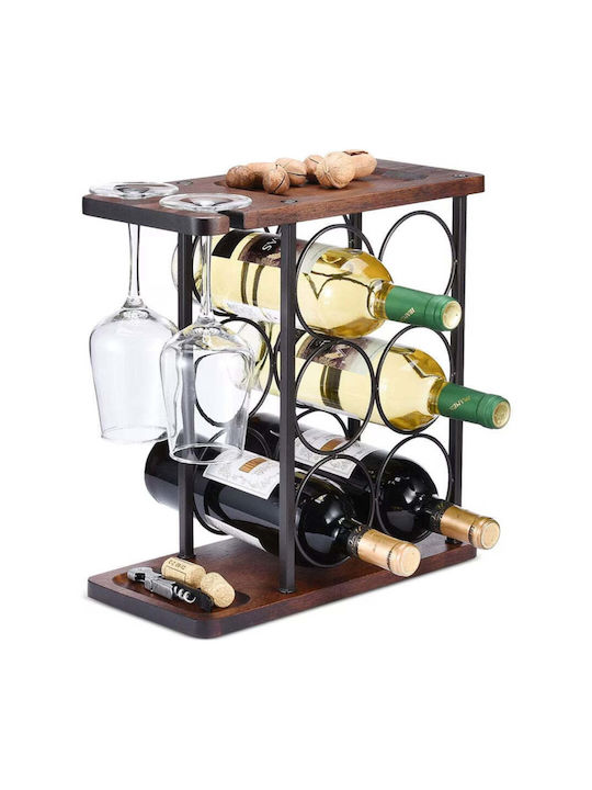 Suport pentru 6 Sticle de Vin 2 Pahare Oțel Lemn 34x16x35 Cm Negru-maro Suport pentru 6 Sticle de Vin 2 Pahare Oțel Lemn 34x16x35 Cm Negru-maro