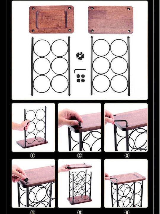 Suport pentru 6 Sticle de Vin 2 Pahare Oțel Lemn 34x16x35 Cm Negru-maro