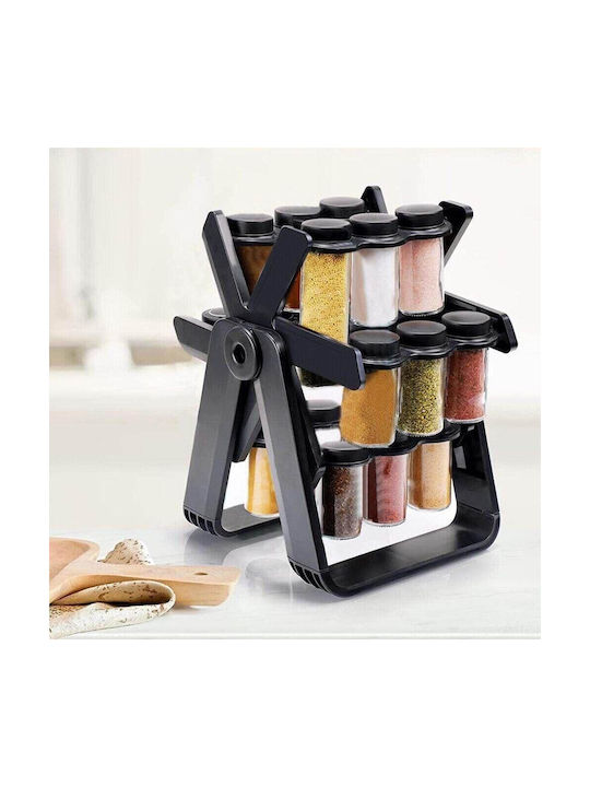 Rotating Spice Organizer 18 Jars Abs+pp+ Glass Black