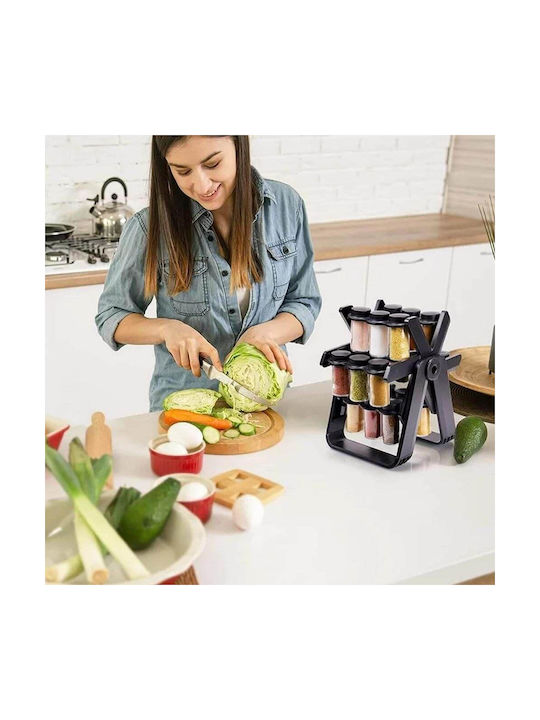 Rotating Spice Organizer 18 Jars Abs+pp+ Glass Black