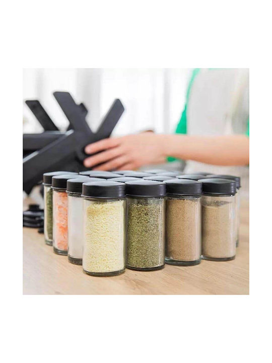 Rotating Spice Organizer 18 Jars Abs+pp+ Glass Black