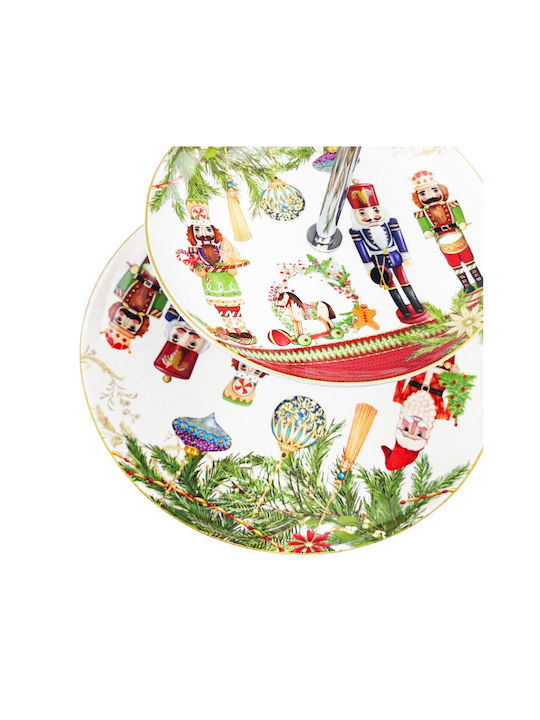 JK Home Decoration Christmas Cake Stands Porcelain Red L23.5xW23.5xH25xD22.5cm.