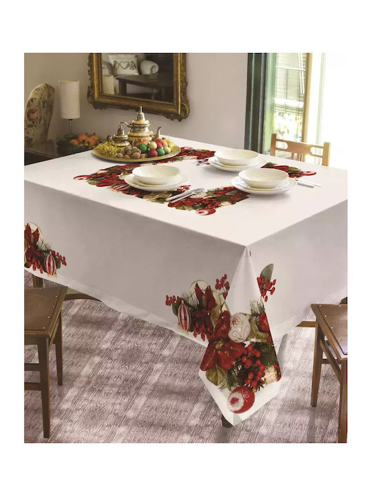 Makis Tselios Home Christmas Stain-resistant Tablecloth Runner Fabric White L150xW45cm.