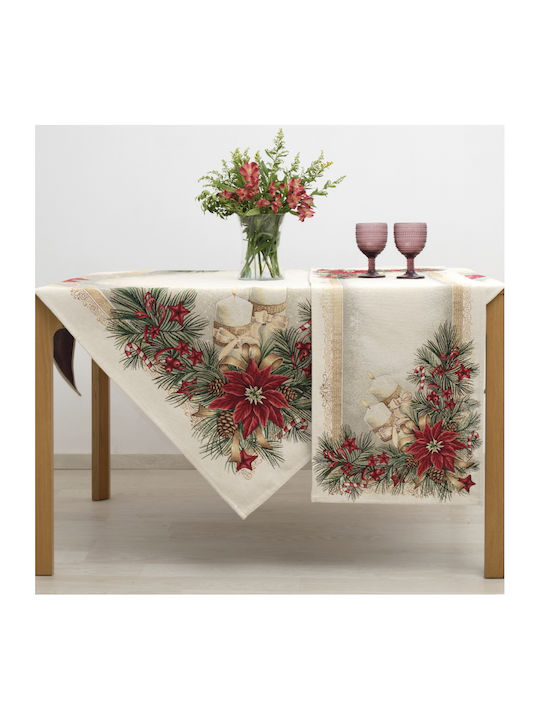 Dimeco 8939 Set Christmas Tablecloths Fabric Ecru-Red 3pcs