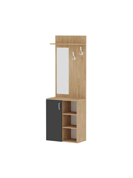 Norva Eingangsmöbel mit Spiegel / Garderobe & Schuhschrank Sapphire Oak - Anthracite 67.8x36.3x200.6cm
