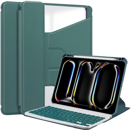 Case + Keyboard Samsung Galaxy Tab S9 Fe+ Plus Rotary 360° Leather Dark Green