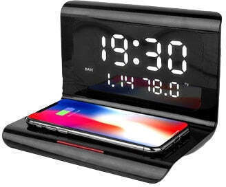 Ceas De Masă Digital Led Cu Ceas Deșteptător Și Încărcare Wireless Alb