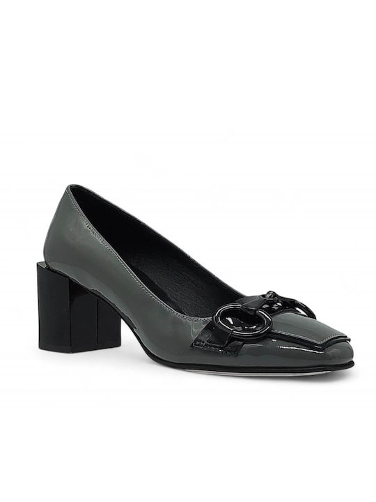 Wall Street Patent Leather Gray Medium Heels