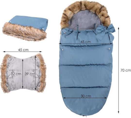 Universal Sac de picioare pentru cărucior Impermeabil Albastru cu căptușeală Fleece 90x45εκ.