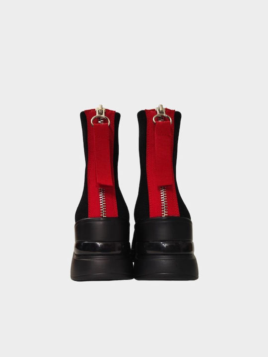 Adam's Shoes Ankle Boots with Socks Black-Red