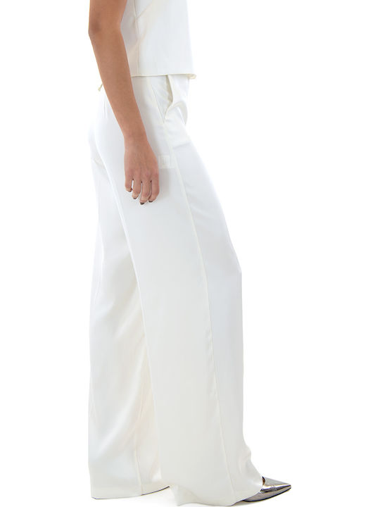 Women's High-waisted Fabric Trousers Straight Line Ecru