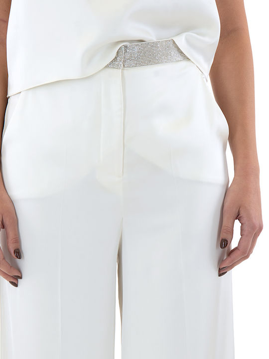 Women's High-waisted Fabric Trousers Straight Line Ecru