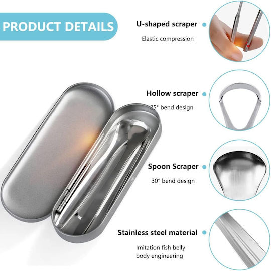 Set Stainless Steel Tongue Scrapers Cleaning Tools 3pcs