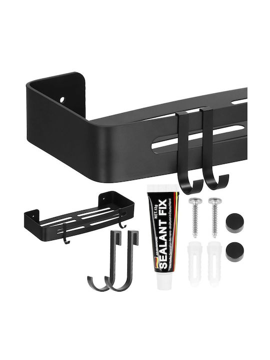 Badezimmerregal 2 Haken 2 Wandmontagesysteme Aluminium 32x12x4cm Schwarz