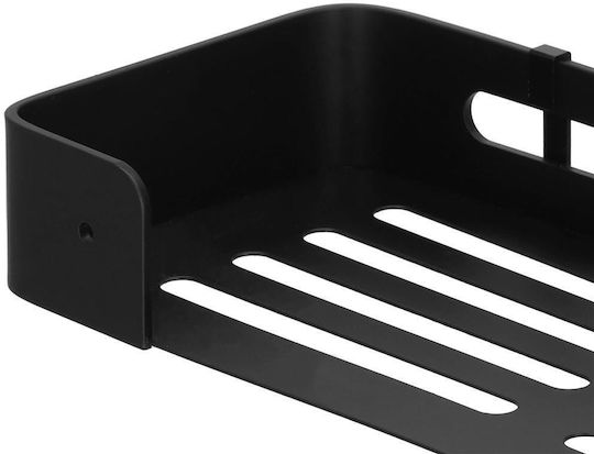 Raft de baie cu 2 cârlige, 2 sisteme de montare pe perete, aluminiu, 32x12x4cm, negru