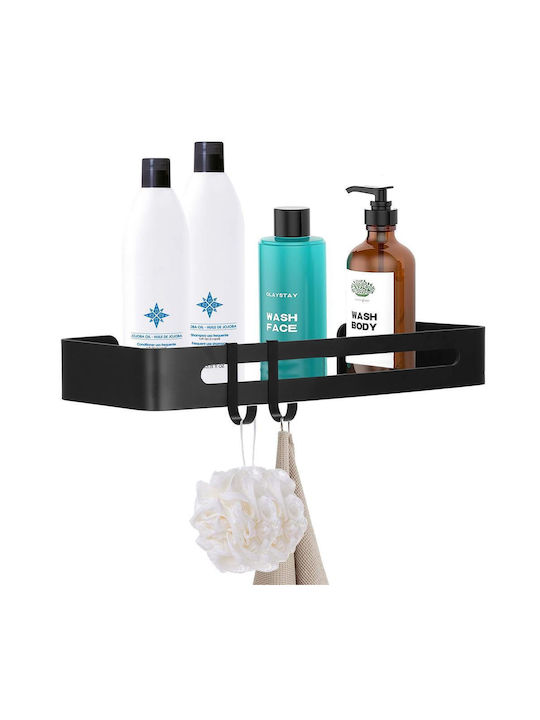 Badezimmerregal 2 Haken 2 Wandmontagesysteme Aluminium 32x12x4cm Schwarz