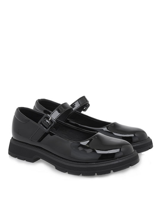 Exe Kids Patent Leather Ballerinas with Adjustable Metal Clasp Black