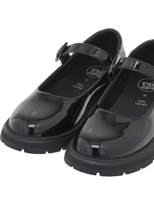 Kids Patent Leather Ballerinas with Adjustable Metal Clasp Black