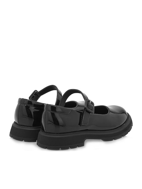 Kids Patent Leather Ballerinas with Adjustable Metal Clasp Black