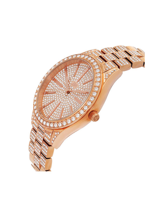 Jbw Women's Cristal 0.12 Ctw Watch with Pink Gold Metal Bracelet