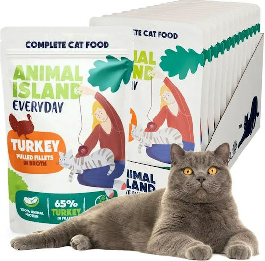Animal Island Wet Food for Adult Cats in Pouches with Turkey Gluten-Free 12x85gr