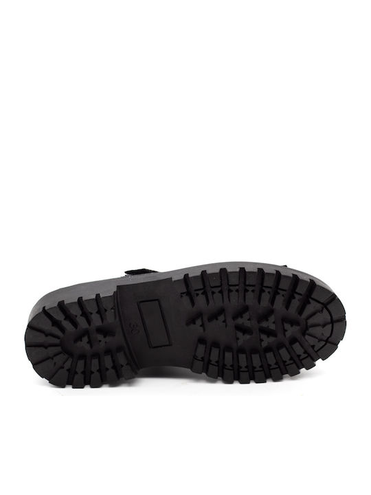 Balerini copii Anatomic cu închidere Hoop & Loop Piele lăcuită Negre