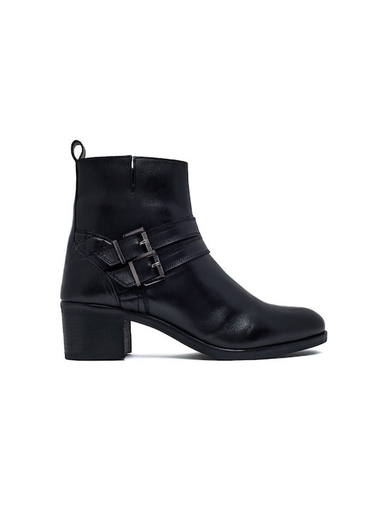 Leder Stiefeletten Damen Schwarz