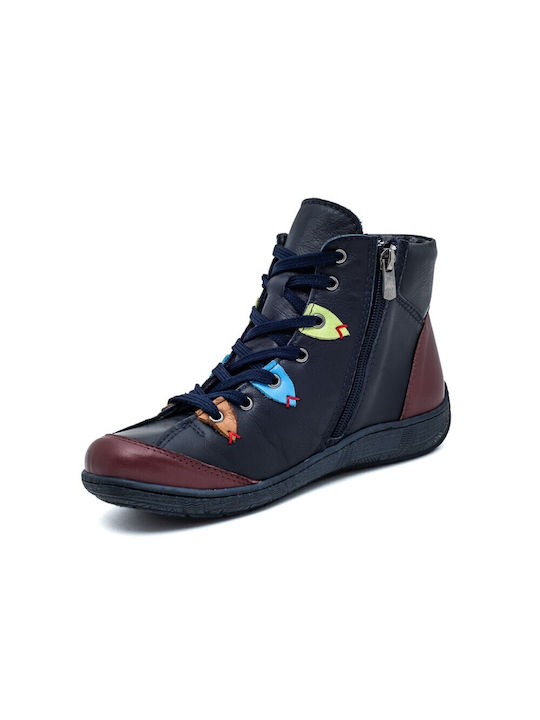 Leder Stiefeletten Damen Blau