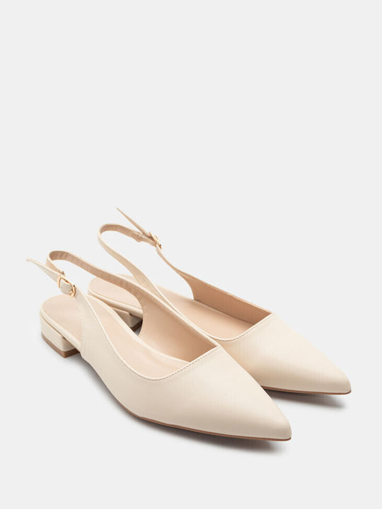 Luigi Synthetic Leather Pointed Toe Beige Low Heels