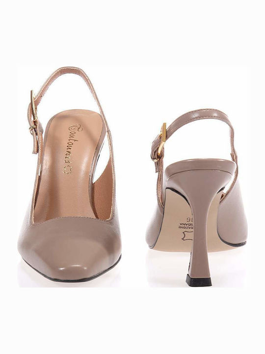 Leder Pumps mit Riemchen Beige