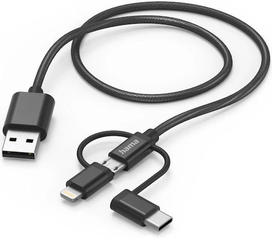 Hama 3-in-1 Ladekabel USB-A Micro-USB USB-C Lightning 1,5 m Schwarz