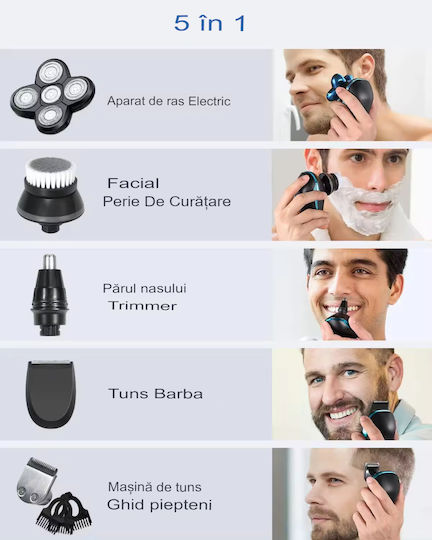 Trimmer de păr multifuncțional 5D Marske HM1688 5 în 1 pentru față, cap, corp, utilizare la duș, afișaj digital, impermeabil, 10 x 6 cm, negru