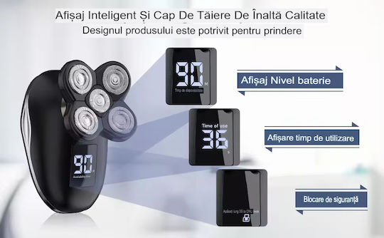 Trimmer de păr multifuncțional 5D Marske HM1688 5 în 1 pentru față, cap, corp, utilizare la duș, afișaj digital, impermeabil, 10 x 6 cm, negru