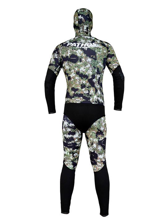 Pathos Medi Divisible Wetsuit Shaved with Chest Pad for Speargun Green Camouflage 5mm