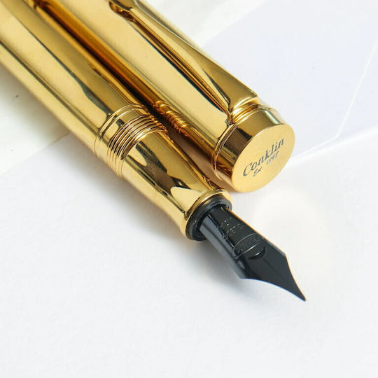 Conklin Füllfederhalter Mittel Gold aus Messing mit Blauer Tintenfarbe