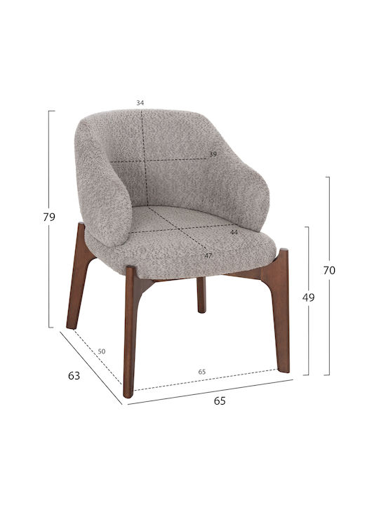 Abai Dining Room Fabric Armchair Walnut-Light Grey 65x63x79cm 2pcs