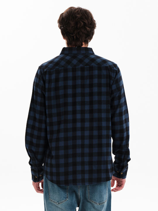 Long-sleeved Flannel Shirt Checked Black