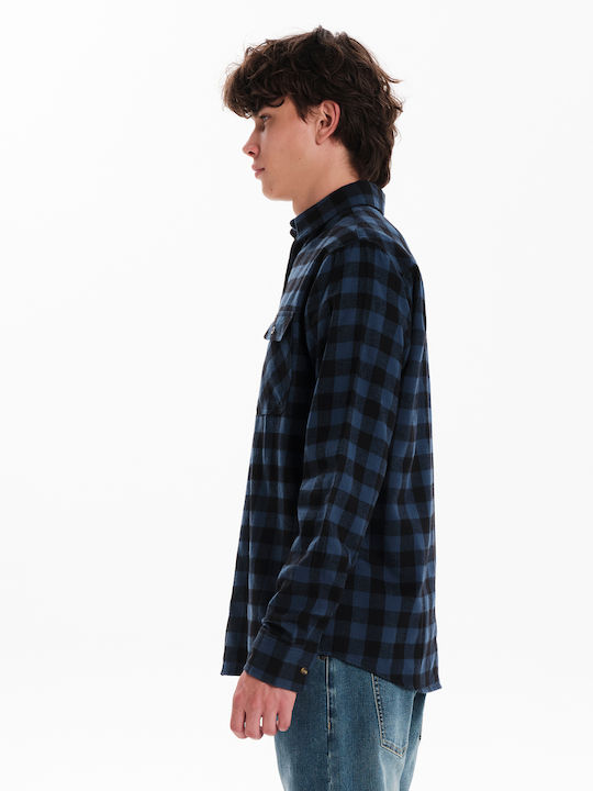 Long-sleeved Flannel Shirt Checked Black
