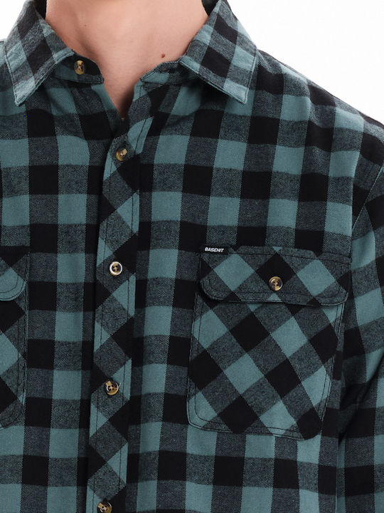 Long-sleeved Flannel Shirt Checked Black
