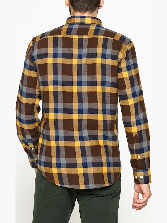 Long-sleeved Flannel Shirt Checked Yellow