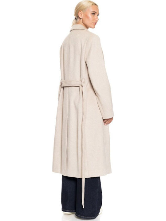 Γυναικείο Lt Beige Παλτό με Ζώνη