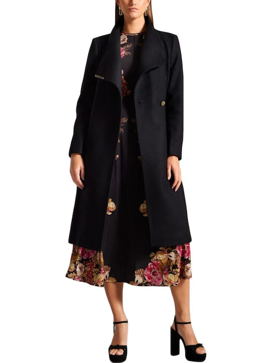 Wool Women's black Coat with Belt