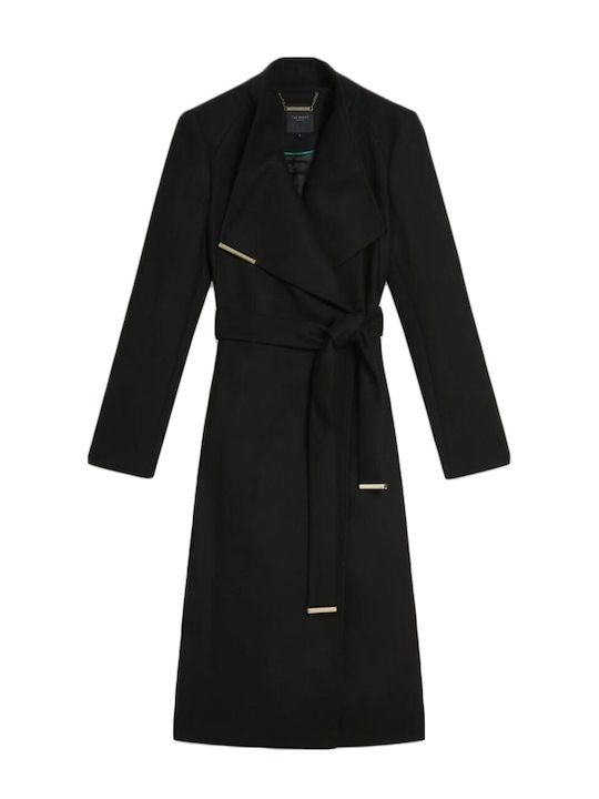 Wool Women's black Coat with Belt