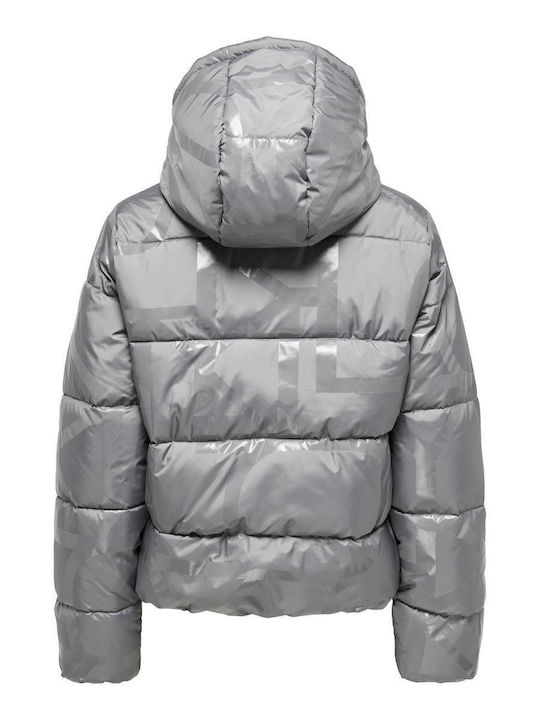 Only Women's Short Puffer Jacket for Winter Silver