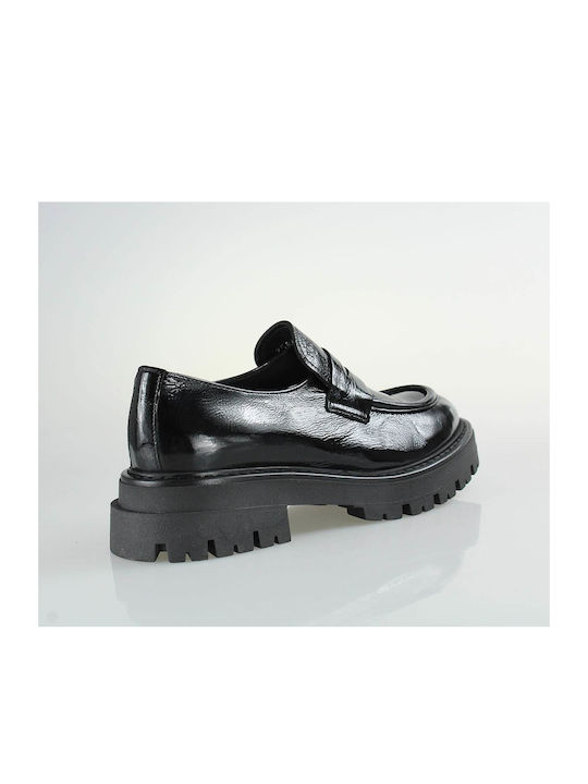 Boss Shoes Leather Women's Loafers in Black Color