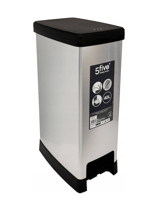 5Five Waste Bin Waste Plastic with Pedal Gray 40lt 1pcs