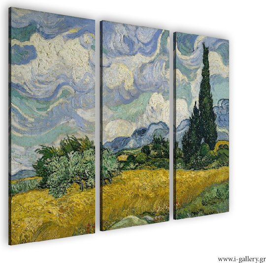 Canvas Painting Wheat Field Cypresses Van Gogh Triptych 100x70 Cm 3pcs 33x70cm
